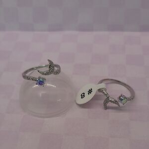 Silver Moon & Star Crystal Ring - Iridescent Blue - Fragrant Jewels Size 8